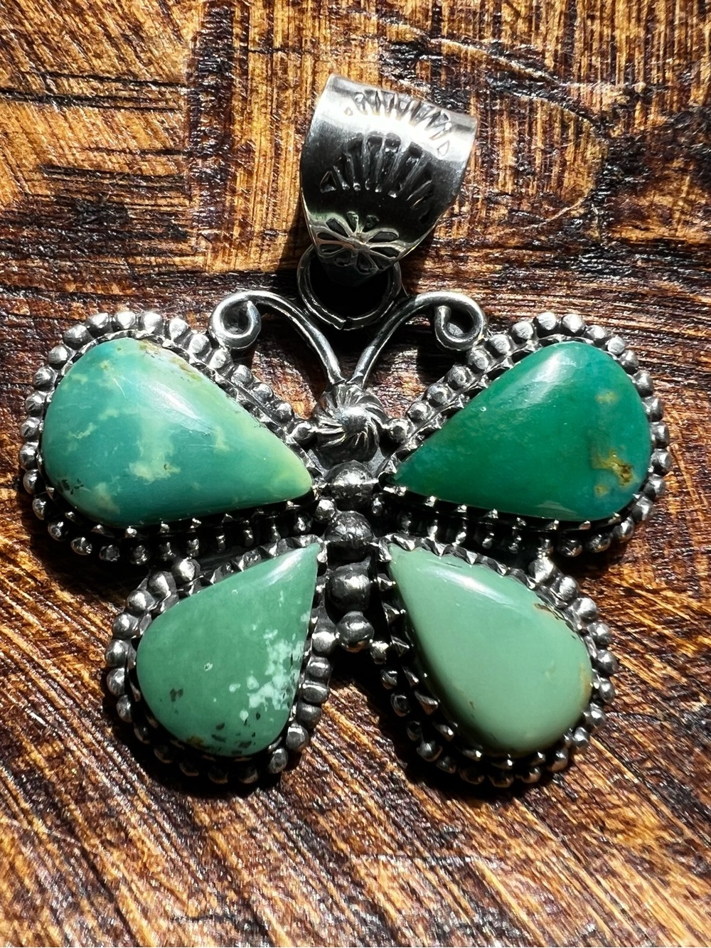 Green Kingman Turquoise Butterfly Pendant 925 Sterling Silver | Southwestern
